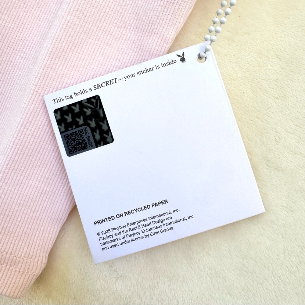 PLAYBOY Light Pink Rhinestone Bunny Ribbed Tank Top + Sticker - Picture 6 of 6